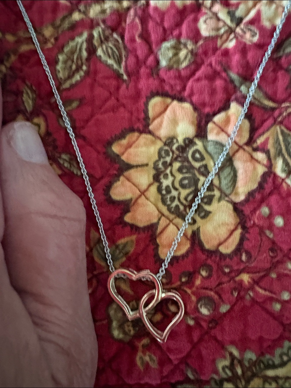 Double Heart Pendant Necklace Two Tone Sterling Silver